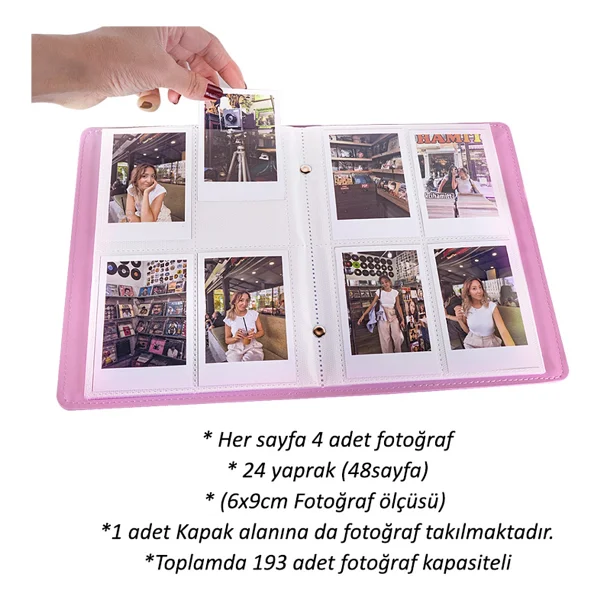 Nobbystar Instax 193 Fotoğraf Kapasiteli Pembe Polakart Pencereli Fotoğraf Albümü - 6x9cm - Görsel 3