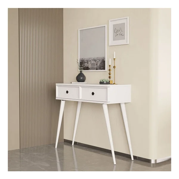 Mezza 6021 Luna (Ahşap Ayaklı) Mdf Profil Çerçeveli 2 Çekmeceli Dresuar Beyaz - Görsel 6