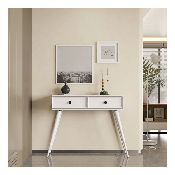 Mezza 6021 Luna (Ahşap Ayaklı) Mdf Profil Çerçeveli 2 Çekmeceli Dresuar Beyaz - Görsel 3