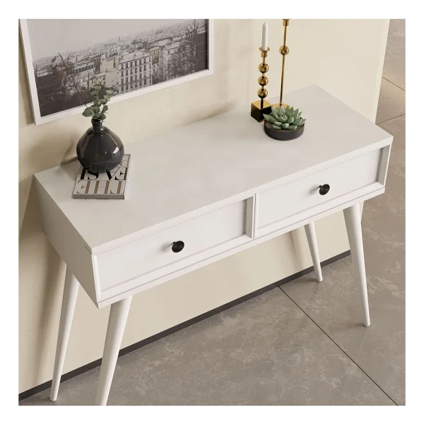 Mezza 6021 Luna (Ahşap Ayaklı) Mdf Profil Çerçeveli 2 Çekmeceli Dresuar Beyaz - Görsel 4