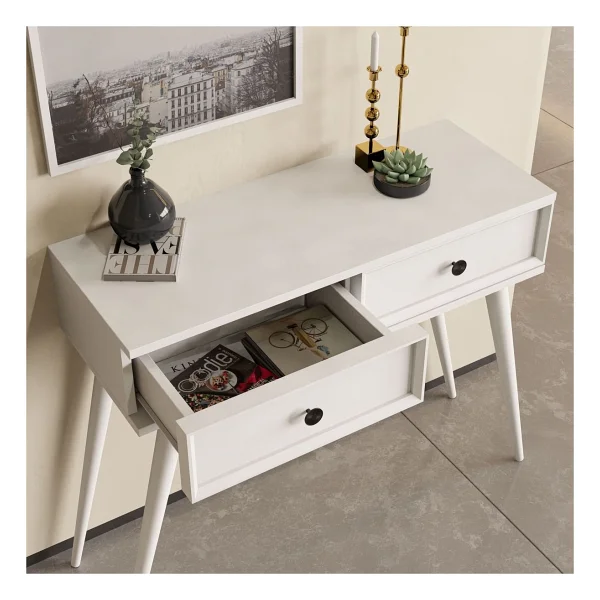 Mezza 6021 Luna (Ahşap Ayaklı) Mdf Profil Çerçeveli 2 Çekmeceli Dresuar Beyaz - Görsel 5