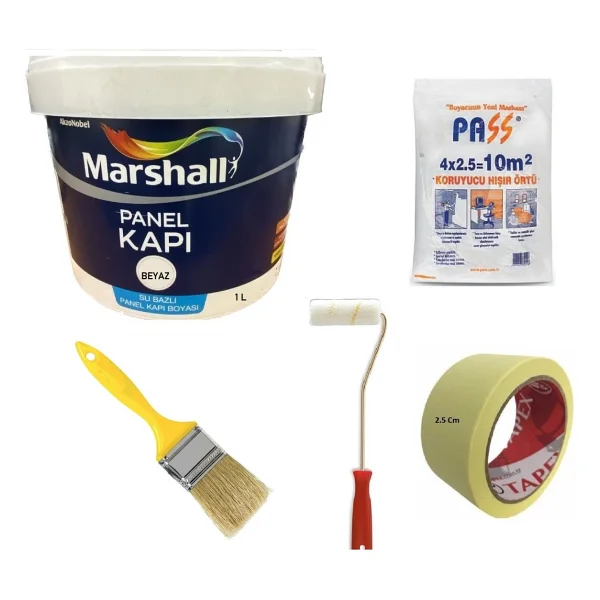 Marshall Su Bazlı Kokusuz Amerikan Panel Kapı Boyası Su Bazlı 1 Lt - 6 Parça Boyama Seti - Şifon - 1 L+ Boyama Seti - Görsel 10