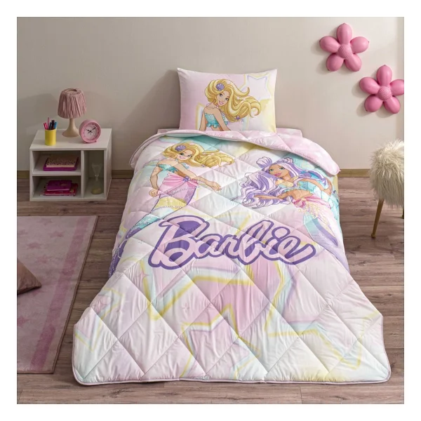 Taç Lisanslı Barbie Mermaid Tek Kişilik Pamuk Yorgan Seti - Renkli - Görsel 2