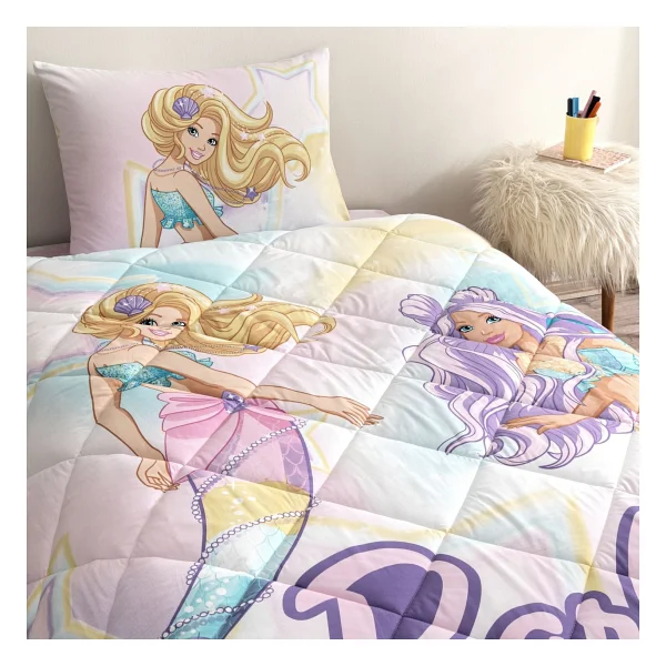 Taç Lisanslı Barbie Mermaid Tek Kişilik Pamuk Yorgan Seti - Renkli - Görsel 3