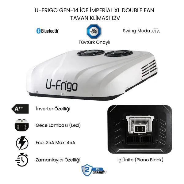U-Frigo Araç Tavan Park Kliması Çift Fanlı 12v 45 Amper Gen-14 İce İmperial XL(Karavan,Servis Aracı) - Görsel 6