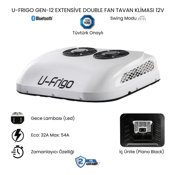 U-Frigo Araç Tavan Park Kliması Çift Fanlı 12v 54 Amper Gen-12 Extensive Karavan,Minibüs - Görsel 6