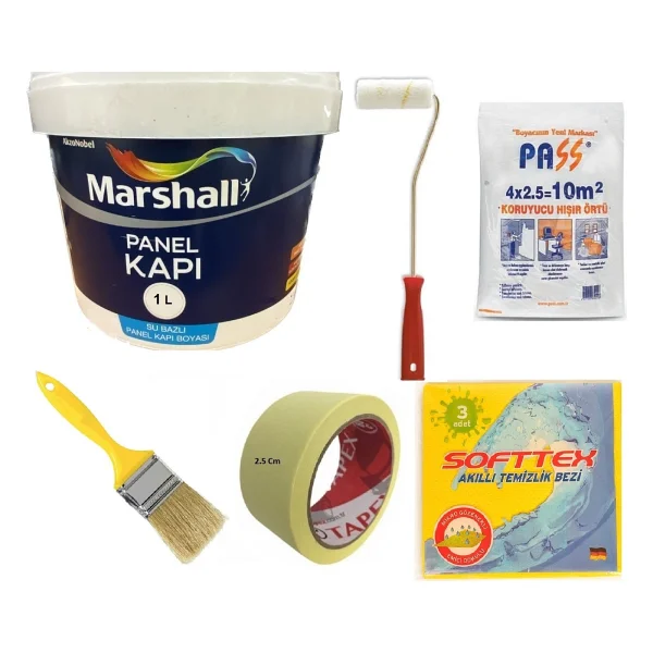Marshall Su Bazlı Kokusuz Amerikan Panel Kapı Boyası Su Bazlı 1 Lt - 6 Parça Boyama Seti - Şifon - 1 L+ Boyama Seti - Görsel 9