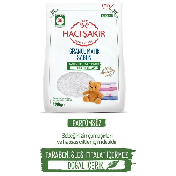 Hacı Şakir Granül Matik Bebekler Ve Hassas Ciltler Için Çamaşır Deterjanı 1000 Gr 2 Adet - Görsel 3