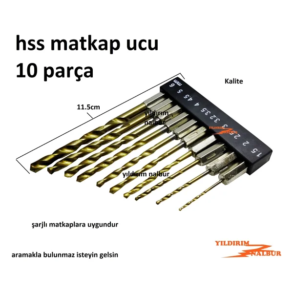 Hss Matkap Ucu Set 10 Parça Metal Plastik Delici Uçlar Şarjlı Matkap Ucu - 20 - Bronz - Görsel 2