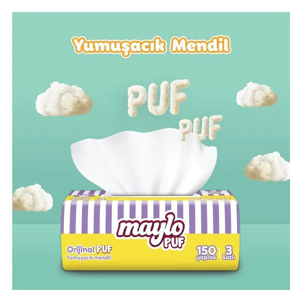 Maylo Puf 150 Yapraklı 3 Katlı Mendil Tek Paket Parfümsüz Ve Düz Yapıda - Görsel 2
