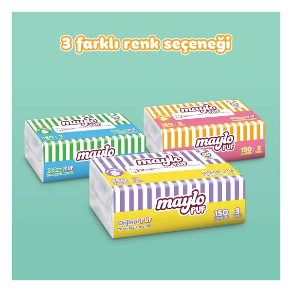 Maylo Puf 150 Yapraklı 3 Katlı Mendil Tek Paket Parfümsüz Ve Düz Yapıda - Görsel 3