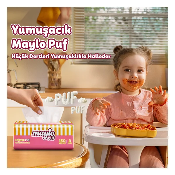 Maylo Puf 150 Yapraklı 3 Katlı Mendil Tek Paket Parfümsüz Ve Düz Yapıda - Görsel 10