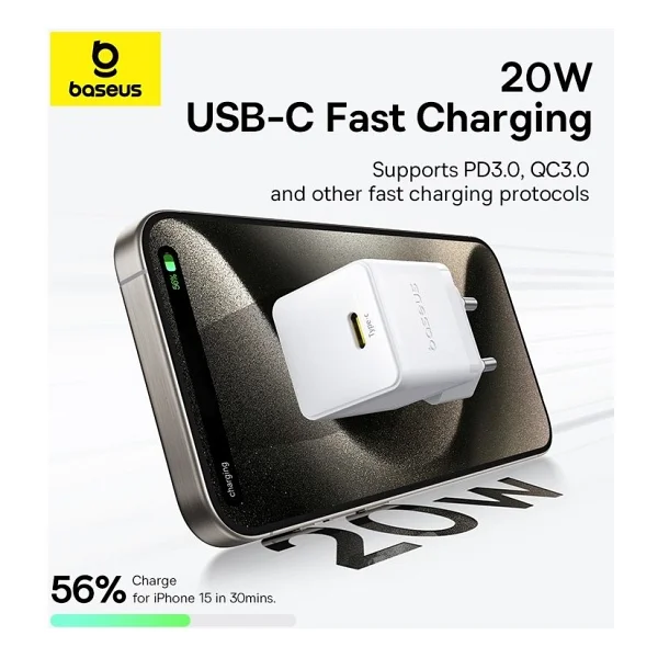 Baseus Palm 1c 20 W Beyaz Hızlı Şarj Adaptörü - Görsel 4