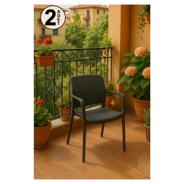 Sandalie 2 Adet Rattan Lüx Antrasit Sandalye / Balkon-Bahçe-Teras - Görsel 6