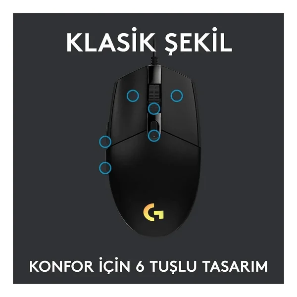 Logitech G203 Lightsync 910-005796 Siyah Kablolu Oyuncu Mouse - Görsel 4