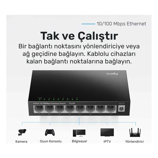 Cudy Fs108 8 Port 10/100 Mbps Switch - Görsel 3