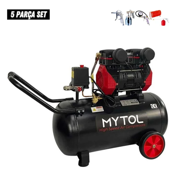 Mytol 50 Litre Yağsız Sessiz Kompresör 1.5 Hp 5 Parça Havalı Alet Seti Profesyonel Hava Kompresörü - Görsel 3
