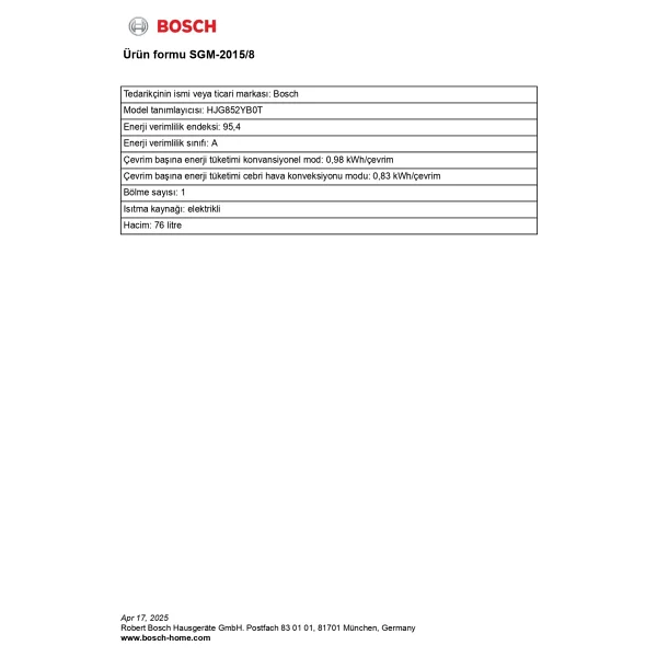 Bosch Hjg852yb0t Siyah Ankastre Fırın - Görsel 3