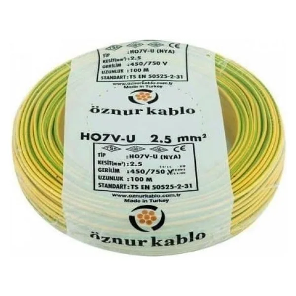 Sarı Yeşil Öznur 2,5 Mm Nya Kablo Tse Li Öznur Kablo 100 Mt 100 De 100 Tam Bakır - Görsel 2