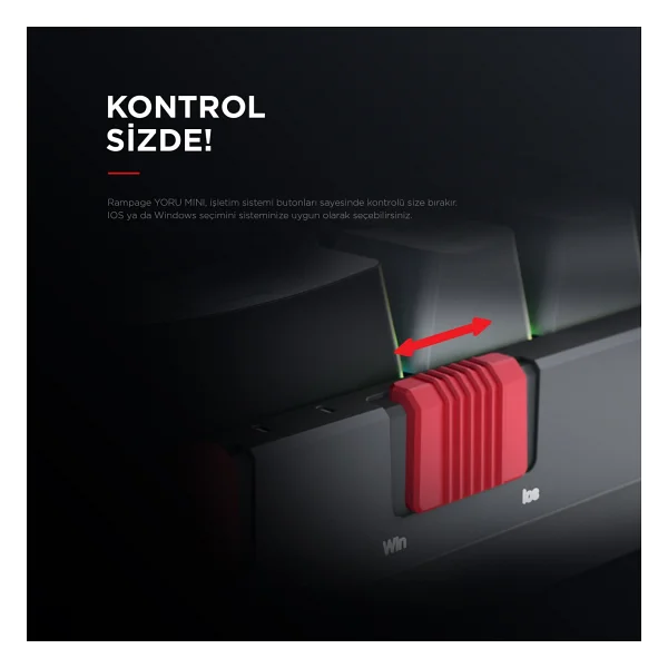 Rampage Yoru Mini Gri-Siyah RGB Tkl Red Switch Kablolu Mekanik Oyuncu Klavyesi - Görsel 3