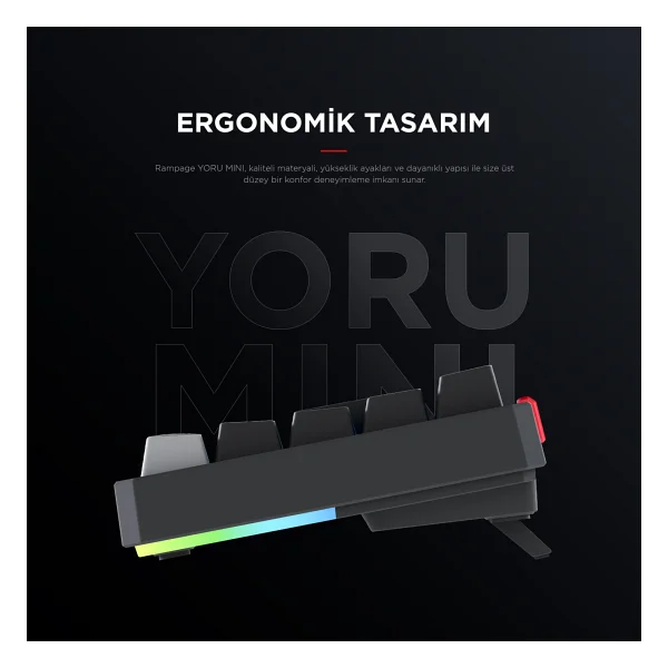 Rampage Yoru Mini Gri-Siyah RGB Tkl Red Switch Kablolu Mekanik Oyuncu Klavyesi - Görsel 4