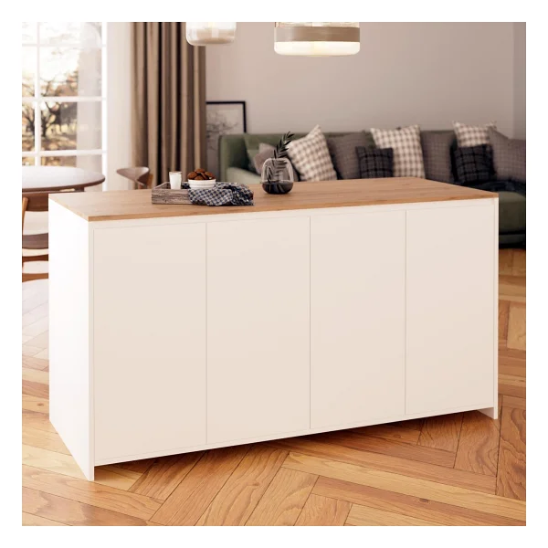 Bimossa Diego L4620 Mutfak Adası 160 Cm Antrasit Ahşap Üst Bar Masası Kahve Köşesi Kapaklı Depolamalı Çok Amaçlı Dolap - Meşe - 160x92x68 - Görsel 9