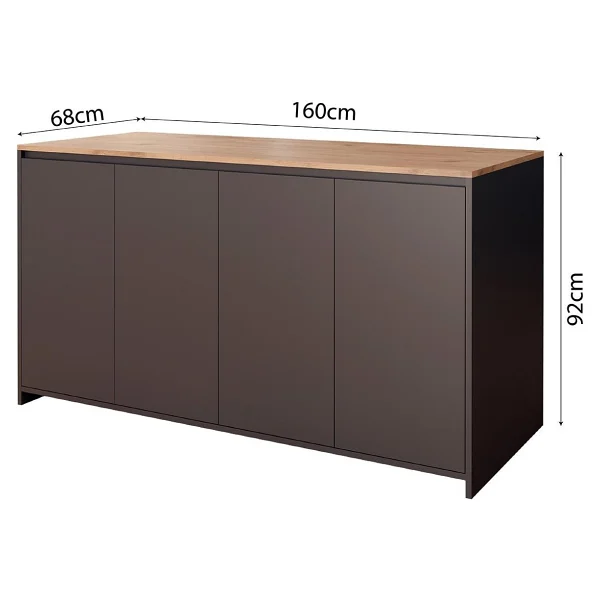 Bimossa Diego L4620 Mutfak Adası 160 Cm Antrasit Ahşap Üst Bar Masası Kahve Köşesi Kapaklı Depolamalı Çok Amaçlı Dolap - Meşe - 160x92x68 - Görsel 6