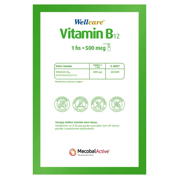 Wellcare Vitamin B12 500 mcg 5 ml Sprey - Görsel 5
