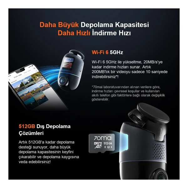 70mai X800 Omni 360 Derece Siyah 128 GB 4K Ön Araç Kamerası - Görsel 10
