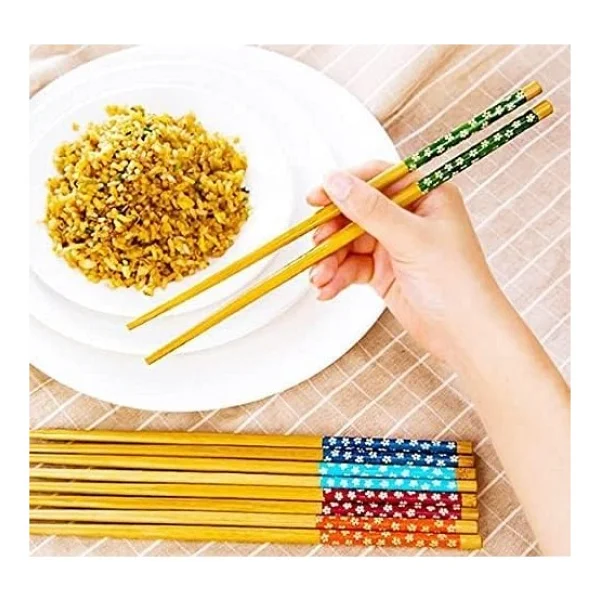 Pratik Yıkanabilir Kore Çin Yemek Çubuğu 10 Çift Desenli Bambu Chopstick - Görsel 3