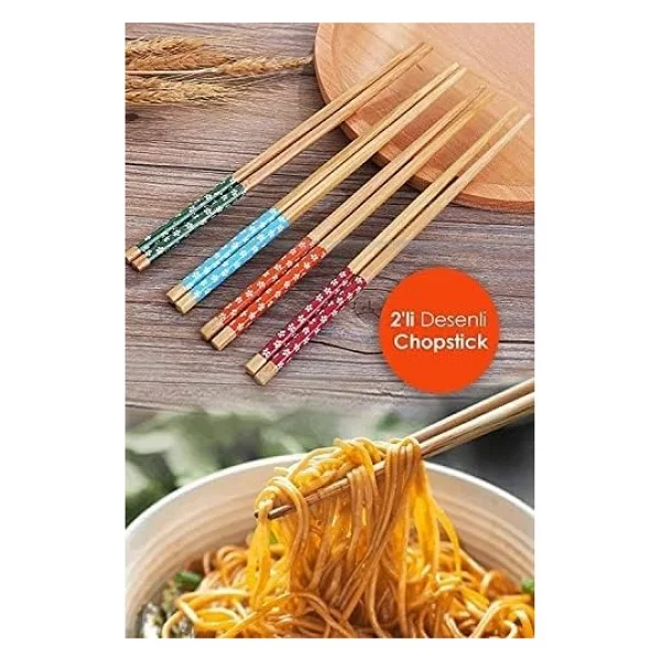 Pratik Yıkanabilir Kore Çin Yemek Çubuğu 10 Çift Desenli Bambu Chopstick - Görsel 2