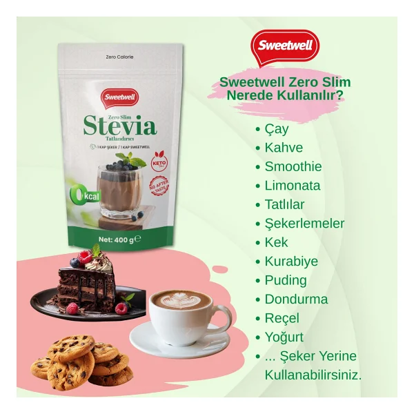 Sweetwell Zero Slim Stevia & Eritritol Tatlandırıcı 400 Gr X 3 Adet - Şekersiz, 0 Kalori, Keto Ve Vegan Uyumlu - Görsel 2