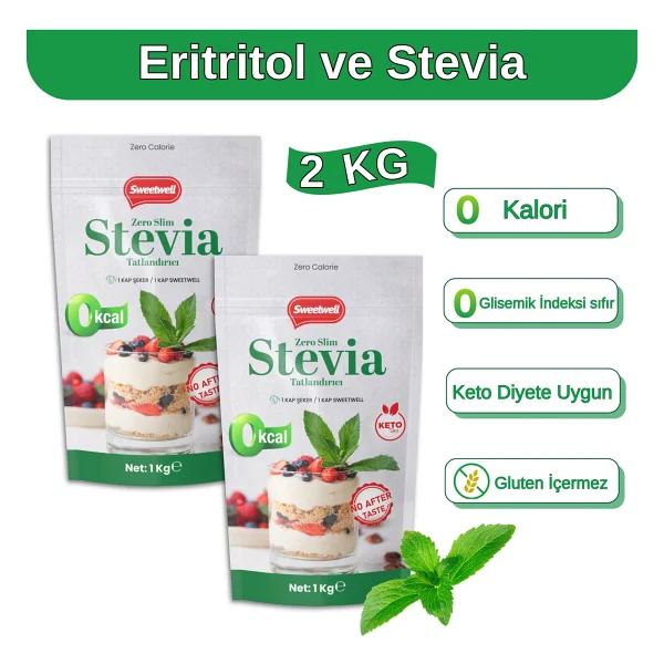 Sweetwell Zero Slim Stevia Eritritol Tatlandırıcı 1 Kg 2'li - Görsel 8