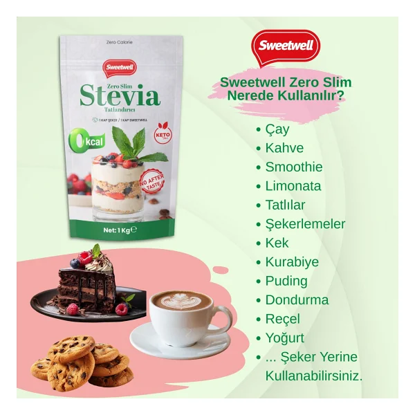 Sweetwell Zero Slim Stevia Eritritol Tatlandırıcı 1 Kg 2'li - Görsel 2