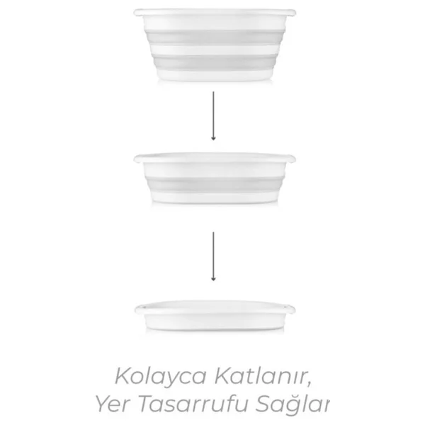 Omnipazar Ak-727 Katlanır Sele Çamaşır Sepeti Büyük Boy Beyaz - Gri - Görsel 3