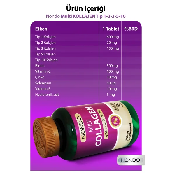 Nondo Multi Collagen Tip 1-2-3-5-10 180 Tablet - Görsel 2