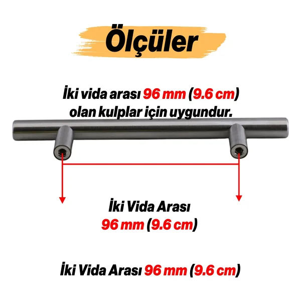 İnox Metal Mobilya Mutfak Çekmece Dolap Dolabı Kulbu Kulpu Kulpları (96 Mm - 9.6 Cm) 10 Adet - Görsel 2
