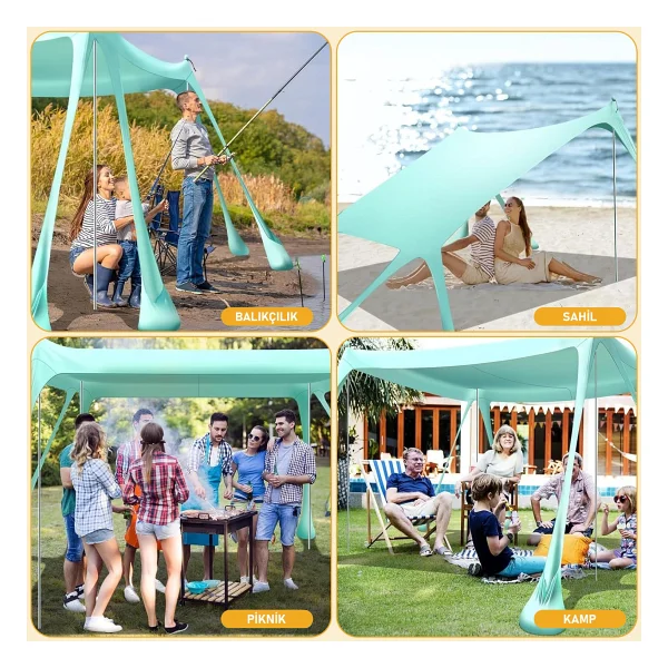 Haegs Plaj Gölgelik Tente Deniz Şemsiyesi Bahçe Gölgeliği Güneşlik Kamp Piknik 300X300CM Açık Mavi - 300-300cm Açık Mavi - Görsel 8