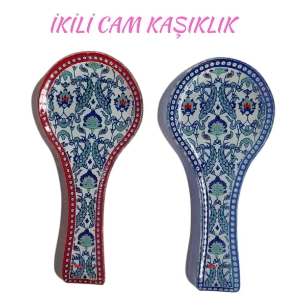 Cam Kaşıklık 2 Adet Birden Cam Kaşık Altlığı 2 Farklı Renk Kepçe Altlığı - Görsel 6