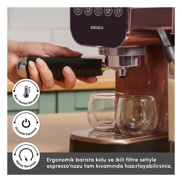 Karaca Mycaffee Barista S20 Amber Yarı Otomatik Espresso Makinesi - Görsel 7