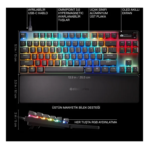 Steelseries Apex Pro Tkl Gen 3 Siyah RGB Omnipoint Switch Kablolu Mekanik Oyuncu Klavyesi - Görsel 2