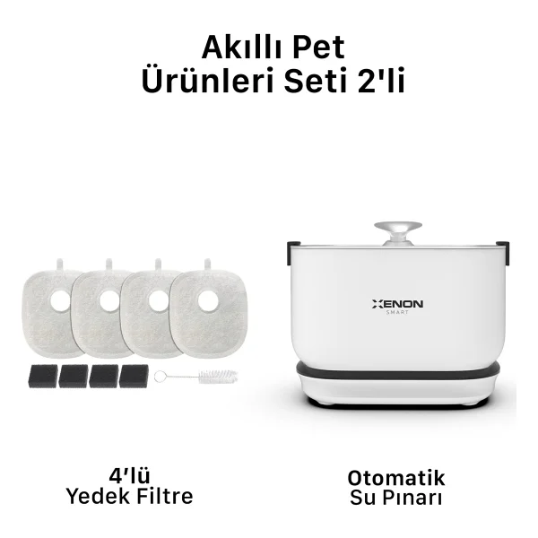 Xenon Smart Otomatik Şarj Edilebilir Evcil Hayvan Su Sebili Ultra Sessiz Çelik Hazneli Su Pınarı Ve Yedek Filtre 2'li Pet Seti - Beyaz - Görsel 3