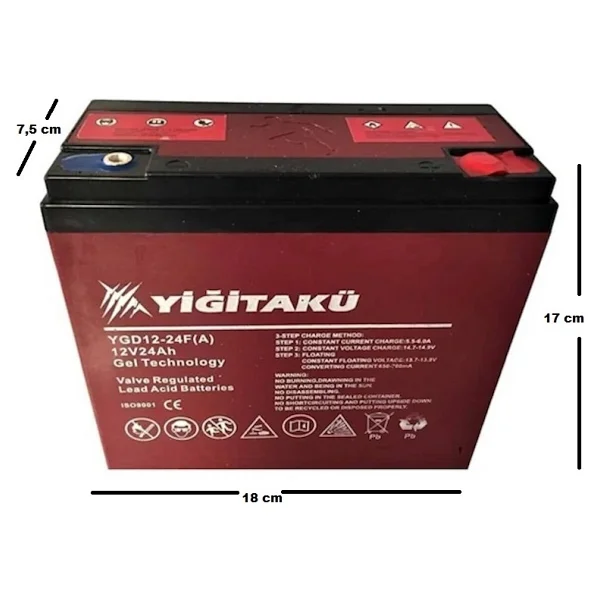 Yiğit Akü 12 V 24 Ah Jel Elektrikli Motosiklet Aküsü (Üretim Yılı: 2025) - Görsel 2