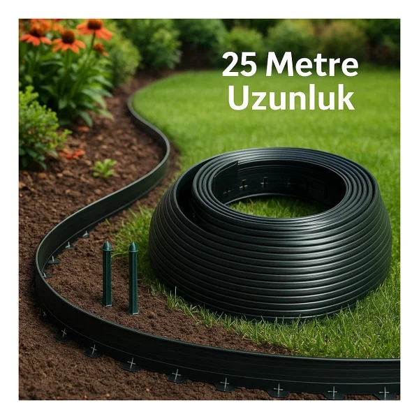 Solutex Üreticiden Siyah Çim Ayırıcı - Peyzaj Sınırlayıcı - Toprak Taş Ayıracı -25 Metre Çim Şekillendirici 40 Adet Sabitleme Kazığı İle Birlikte - Görsel 6