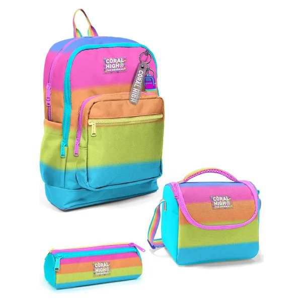 Coral High SET0123770 Renkli Çizgili 3'lü Okul Çanta Seti - Görsel 7