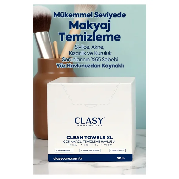 Clean Towels XL - 50'li Makyaj Temizleme Ve Yüz Temizleme Havlusu / Tek Kullanımlık - Görsel 3