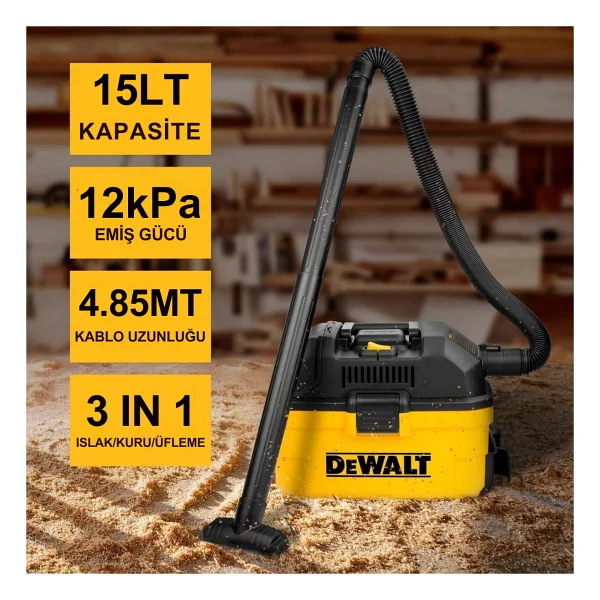 Dewalt Dxv15t 1100 W 15 Lt Taşınabilir Islak Ve Kuru Sanayi Tipi Süpürge - Görsel 8