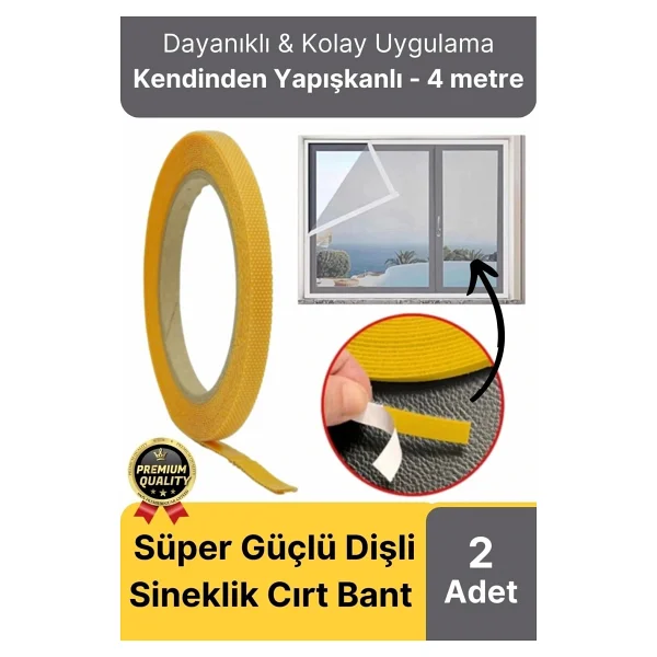 Premium Seri Güçlü Kendinden Yapışkanlı Ahşap Pencere Kapı Sineklik Tülü Yedek 4mt Cırt Bant-2 Adet - Görsel 6