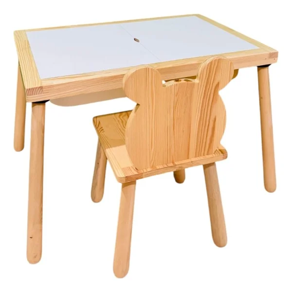 Joy Kids Toy Ahşap Duyusal Çocuk Aktivite Masası Oyun Masası Ve Çocuk Çalışma Masası 1 Adet Ayı Sandalye - Görsel 6