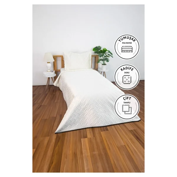 Örtüm Kadife Yatak Örtüsü - Krem - 240 X 260 Cm - Görsel 5